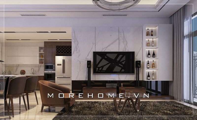 đá ốp vách tivi phòng khách